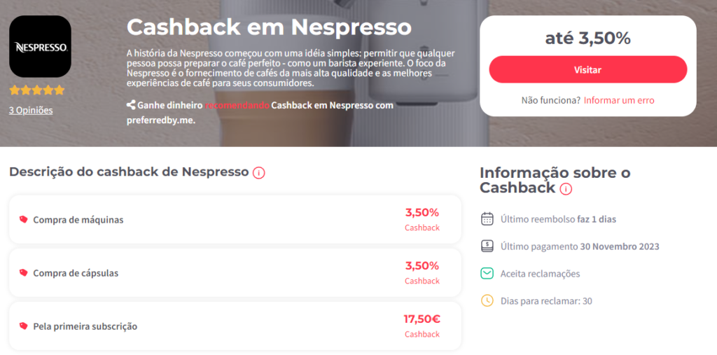 Nespresso cashback